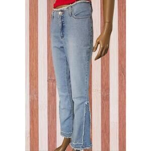 Younique jeans vintage light blue flare metal pin design fringe low-mis rise